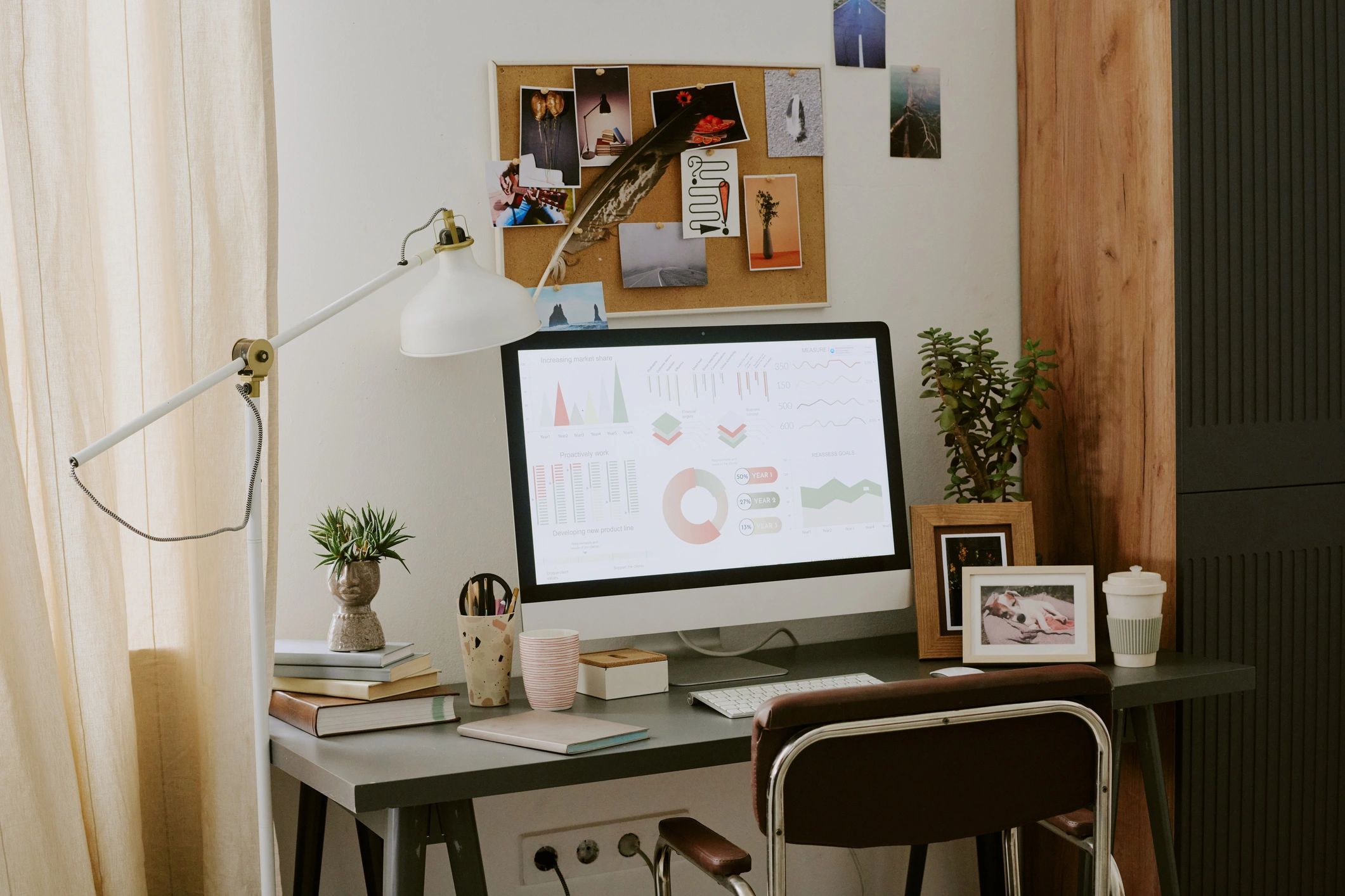 Home office workspace used for planning and improving apps